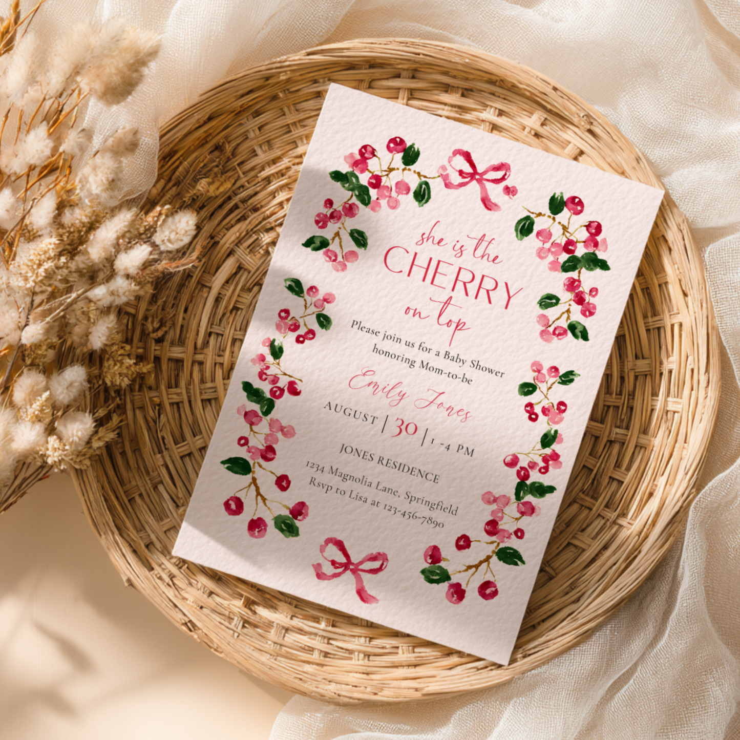 Baby Shower Invitation - She Is The Cherry On Top Vintage Floral BS167