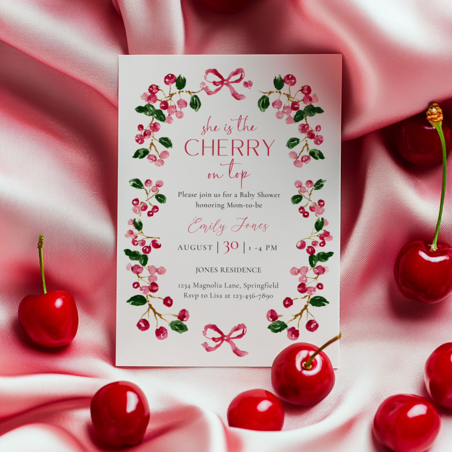 Baby Shower Invitation - She Is The Cherry On Top Vintage Floral BS167