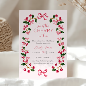 Baby Shower Invitation - She Is The Cherry On Top Vintage Floral BS167