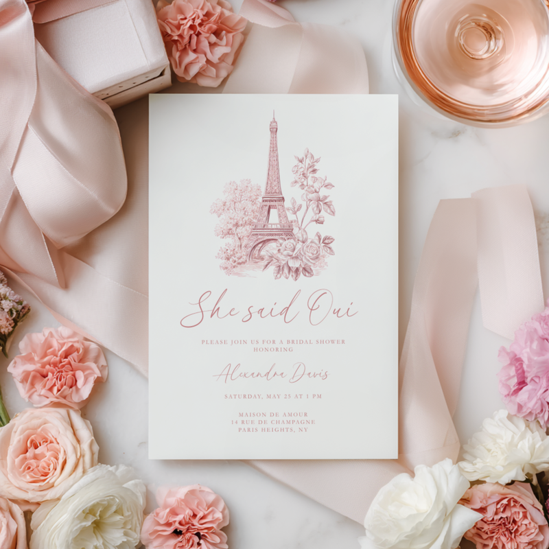 She Said Oui Paris Pink Toile Bridal Shower Invitation L123
