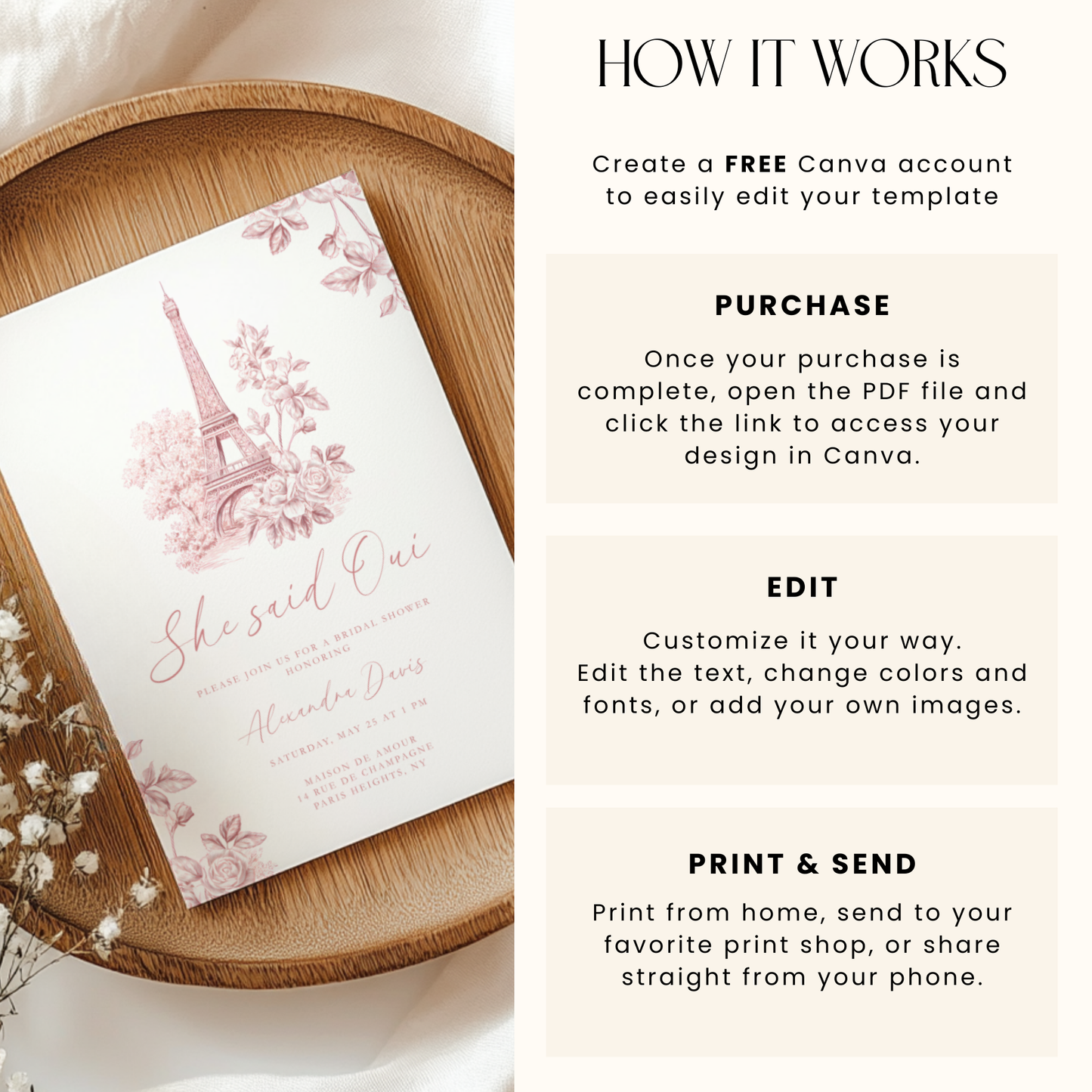 She Said Oui Paris Pink Toile Bridal Shower Invitation L123
