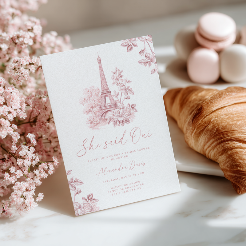 She Said Oui Paris Pink Toile Bridal Shower Invitation L123