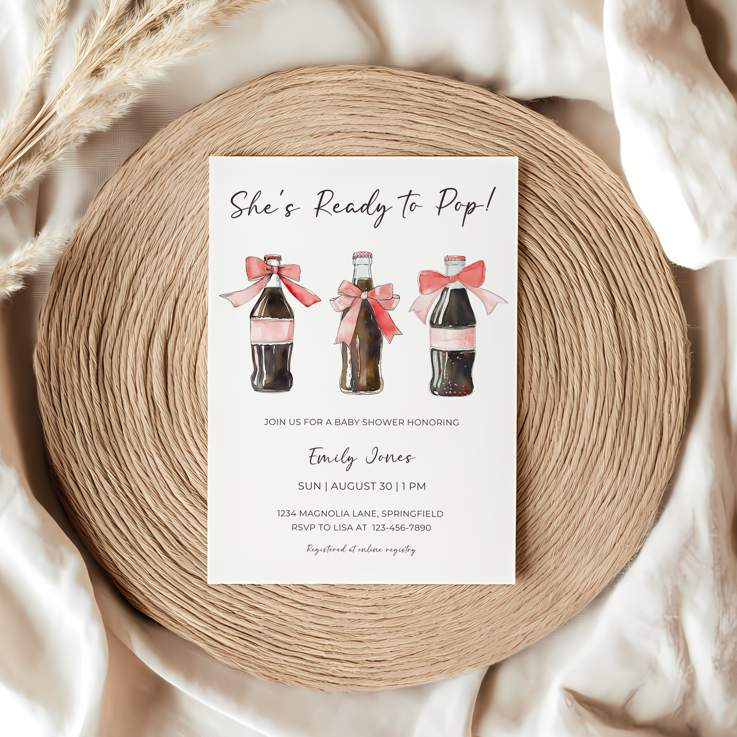 Baby Shower Invitation - She's Ready To Pop Red Retro Soda BS153