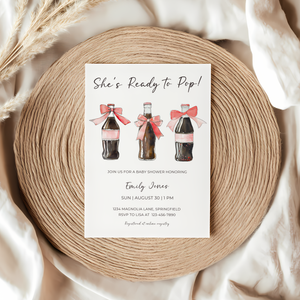 Baby Shower Invitation - She's Ready To Pop Red Retro Soda BS153