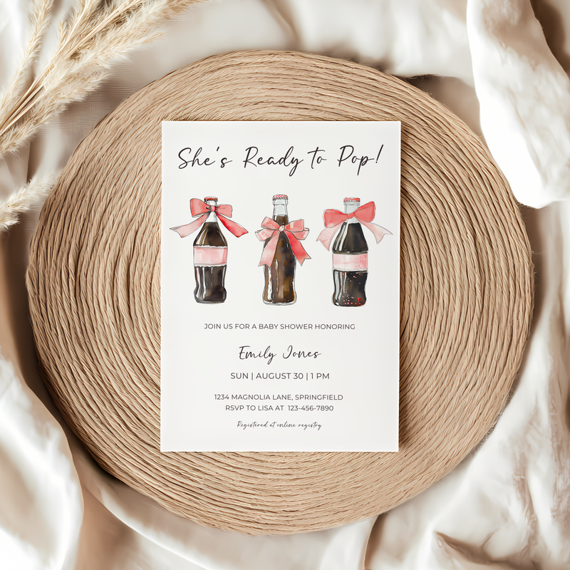 Baby Shower Invitation - She's Ready To Pop Red Retro Soda BS153