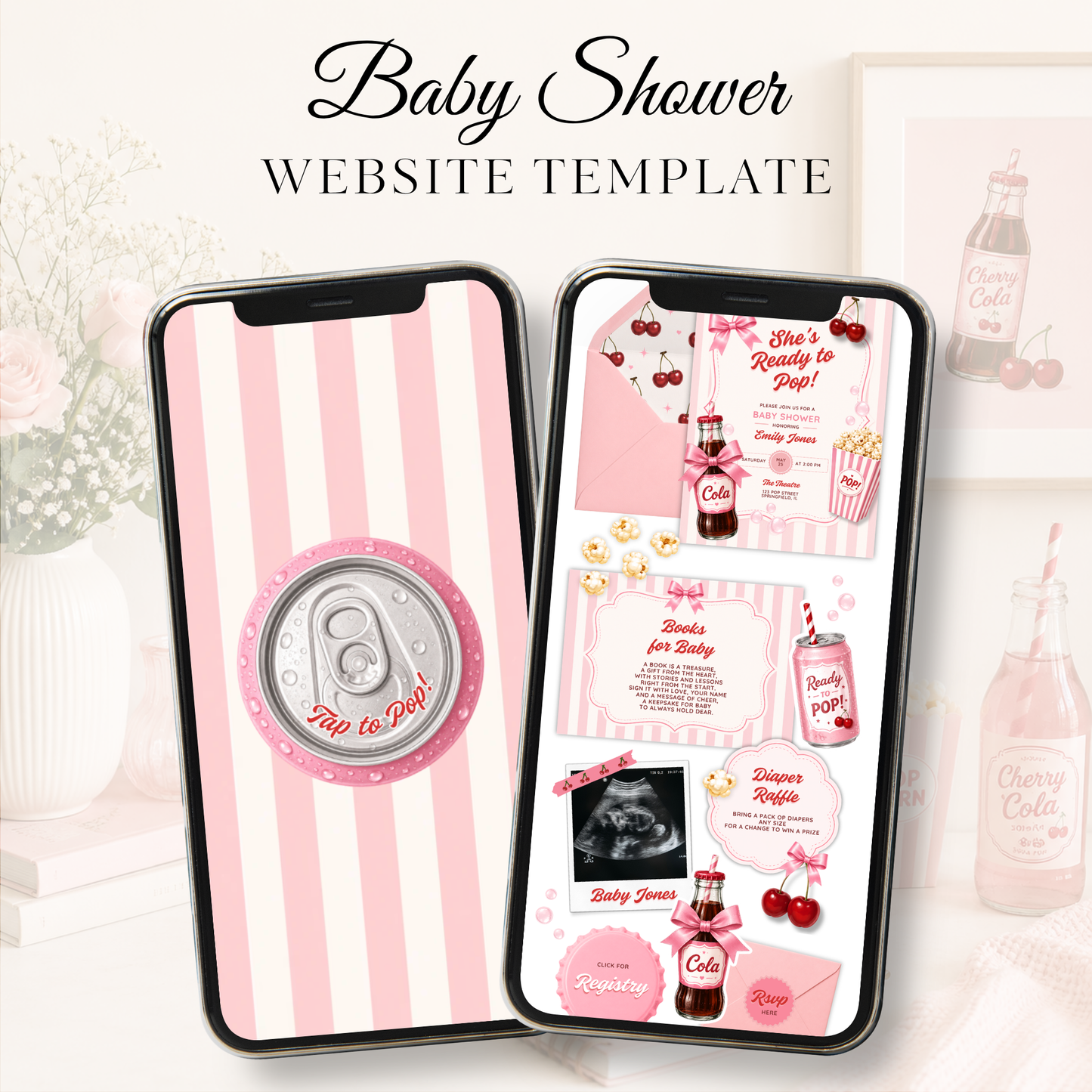 She's Ready To Pop Baby Shower Website Invite with RSVP - Pink Version BS304