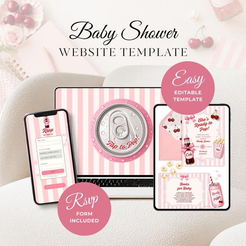 She's Ready To Pop Baby Shower Website Invite with RSVP - Pink Version BS304