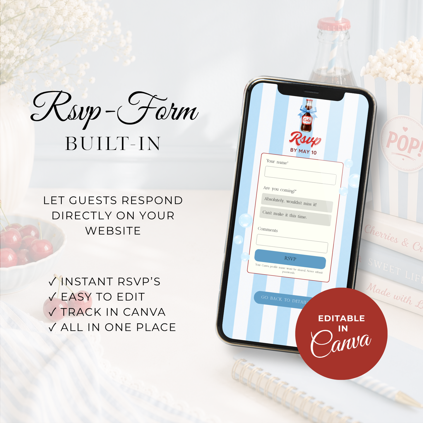 She's Ready To Pop Baby Shower Website Invite with RSVP - Blue Version BS304