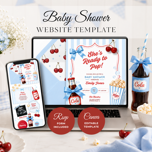 She's Ready To Pop Baby Shower Website Invite with RSVP - Blue Version BS304