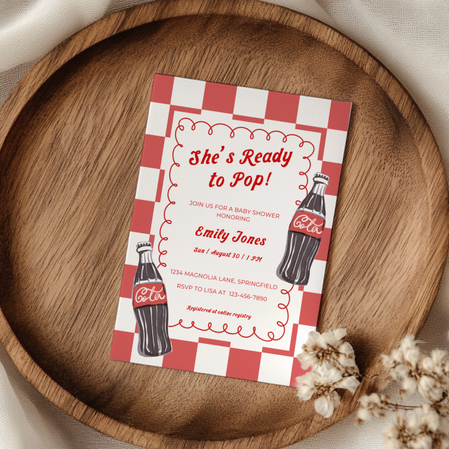 Baby Shower Invitation - Soda Ready To Pop 50s Retro Diner Style BS155