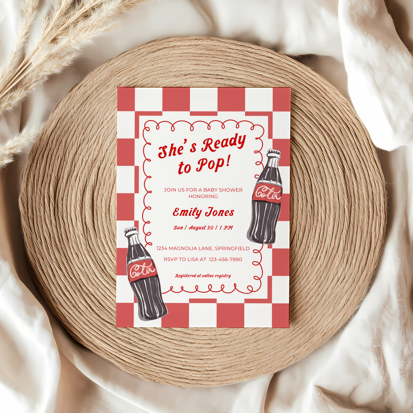 Baby Shower Invitation - Soda Ready To Pop 50s Retro Diner Style BS155