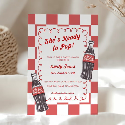 Baby Shower Invitation - Soda Ready To Pop 50s Retro Diner Style BS155