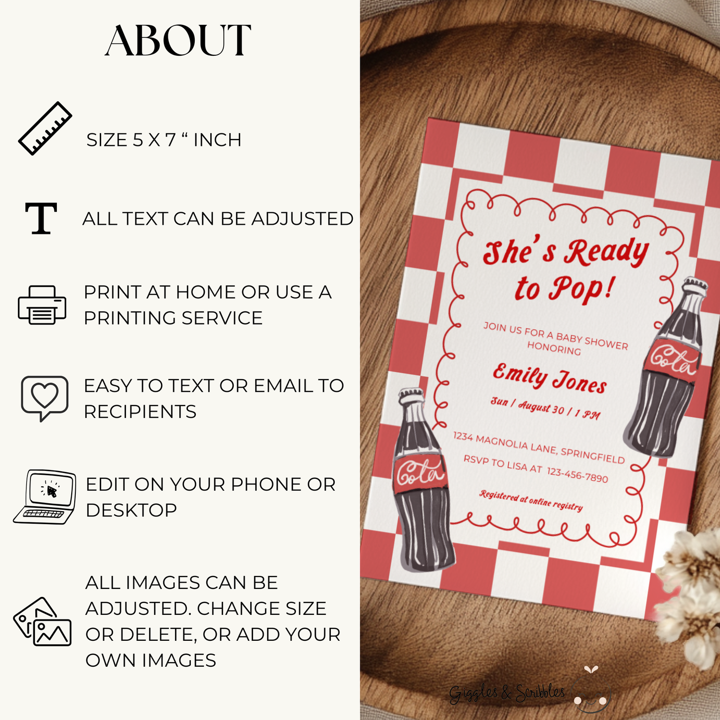 Baby Shower Invitation - Soda Ready To Pop 50s Retro Diner Style BS155