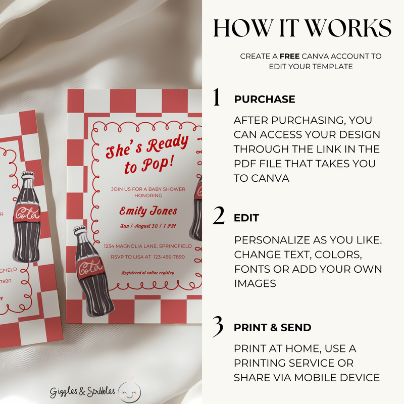 Baby Shower Invitation - Soda Ready To Pop 50s Retro Diner Style BS155