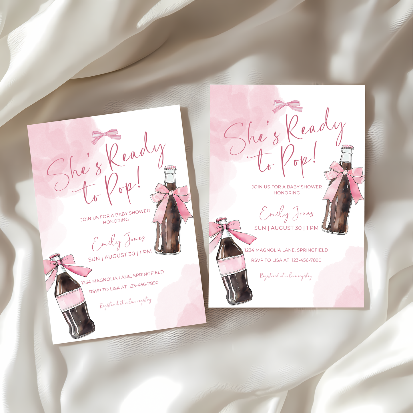 Baby Shower Invitation - Ready To Pop Soda Pink Coquette Bow BS154