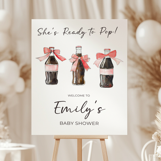 Baby Shower Welcome Sign - She's Ready To Pop Soda Cola BS153