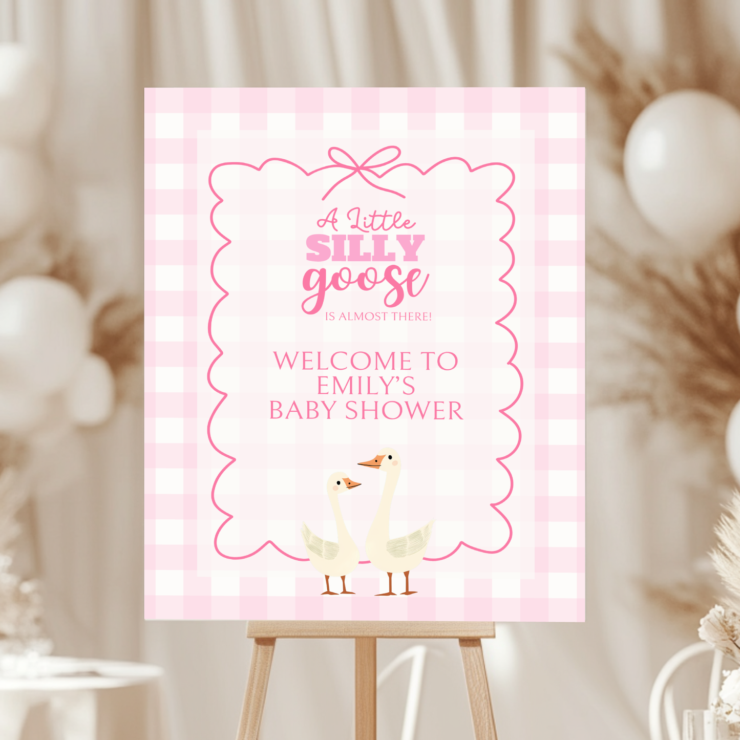 Baby Shower Welcome Sign - Pink Silly Goose Gingham BS22