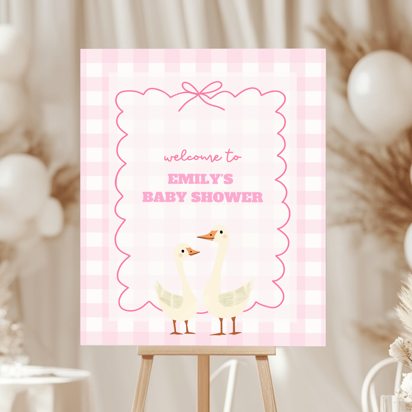 Baby Shower Welcome Sign - Pink Silly Goose Gingham BS22