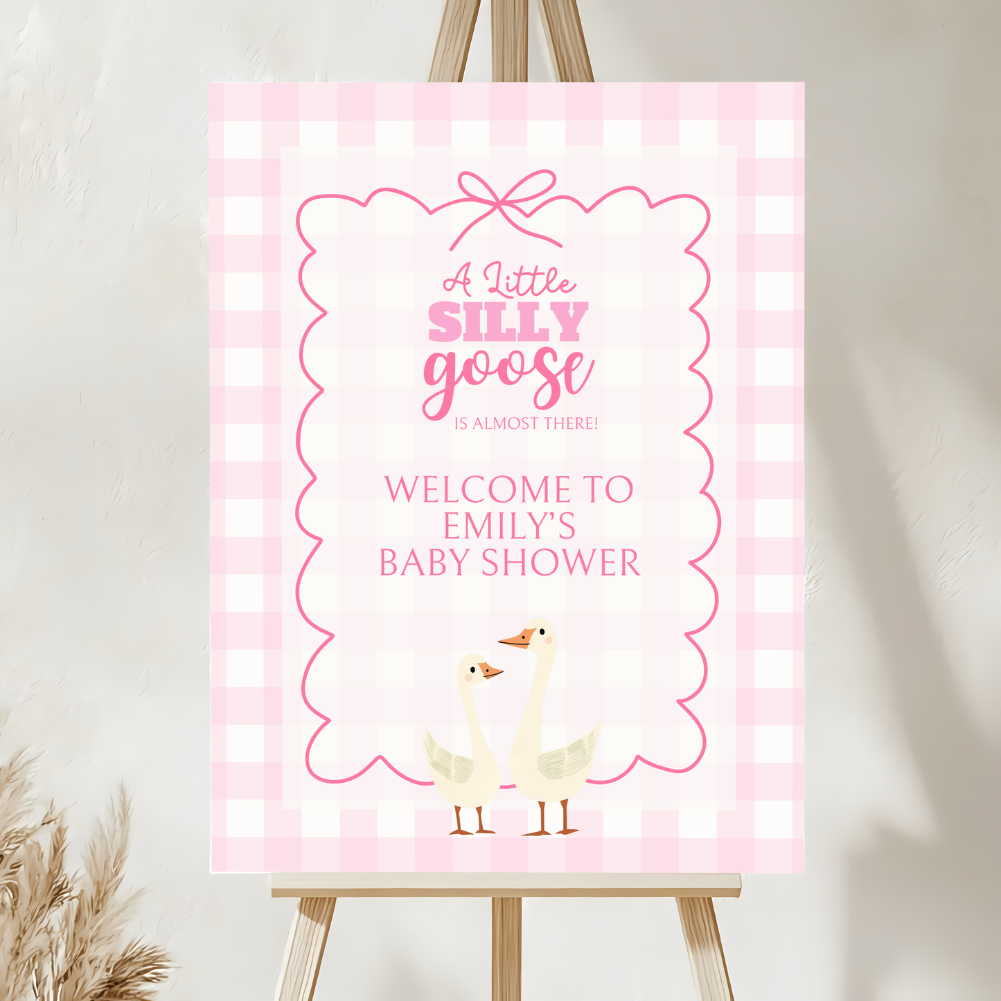 Baby Shower Welcome Sign - Pink Silly Goose Gingham BS22