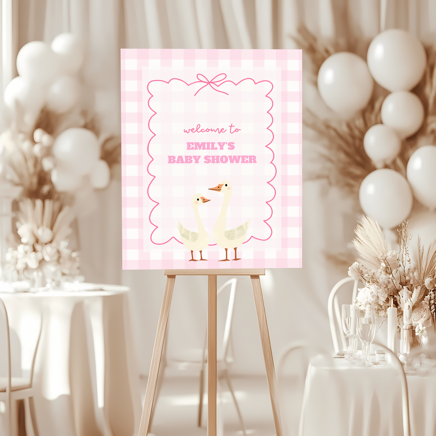 Baby Shower Welcome Sign - Pink Silly Goose Gingham BS22