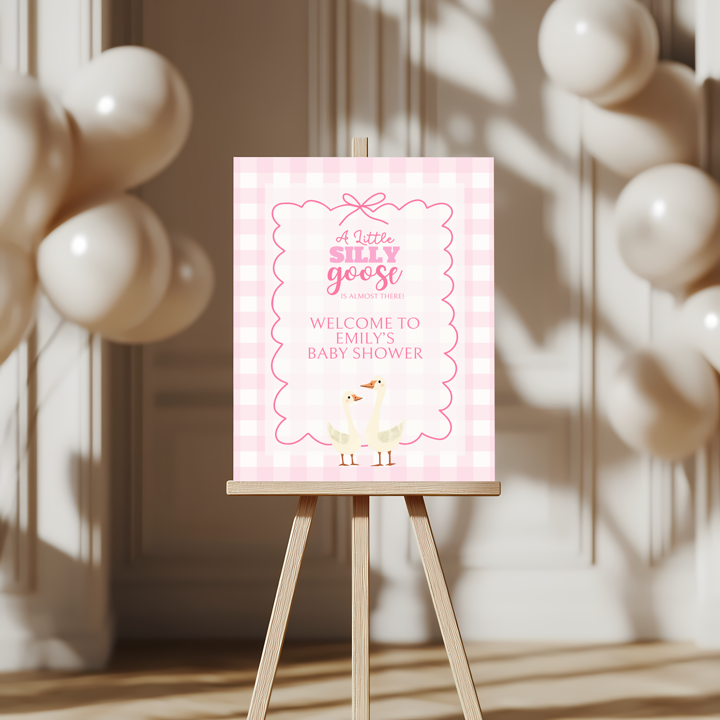 Baby Shower Welcome Sign - Pink Silly Goose Gingham BS22