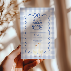 Baby Shower Invitation - Blue Silly Goose Gingham BS23