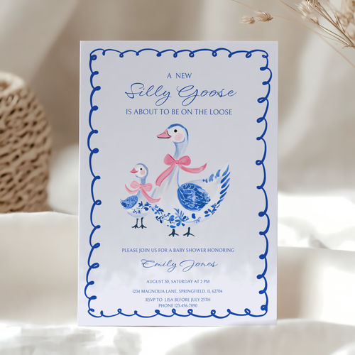 Baby Shower Invitation - Blue Chinoiserie Silly Goose BS28