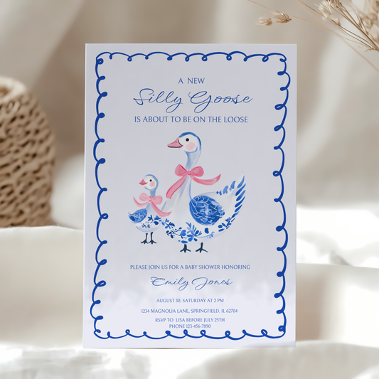 Baby Shower Invitation - Blue Chinoiserie Silly Goose BS28