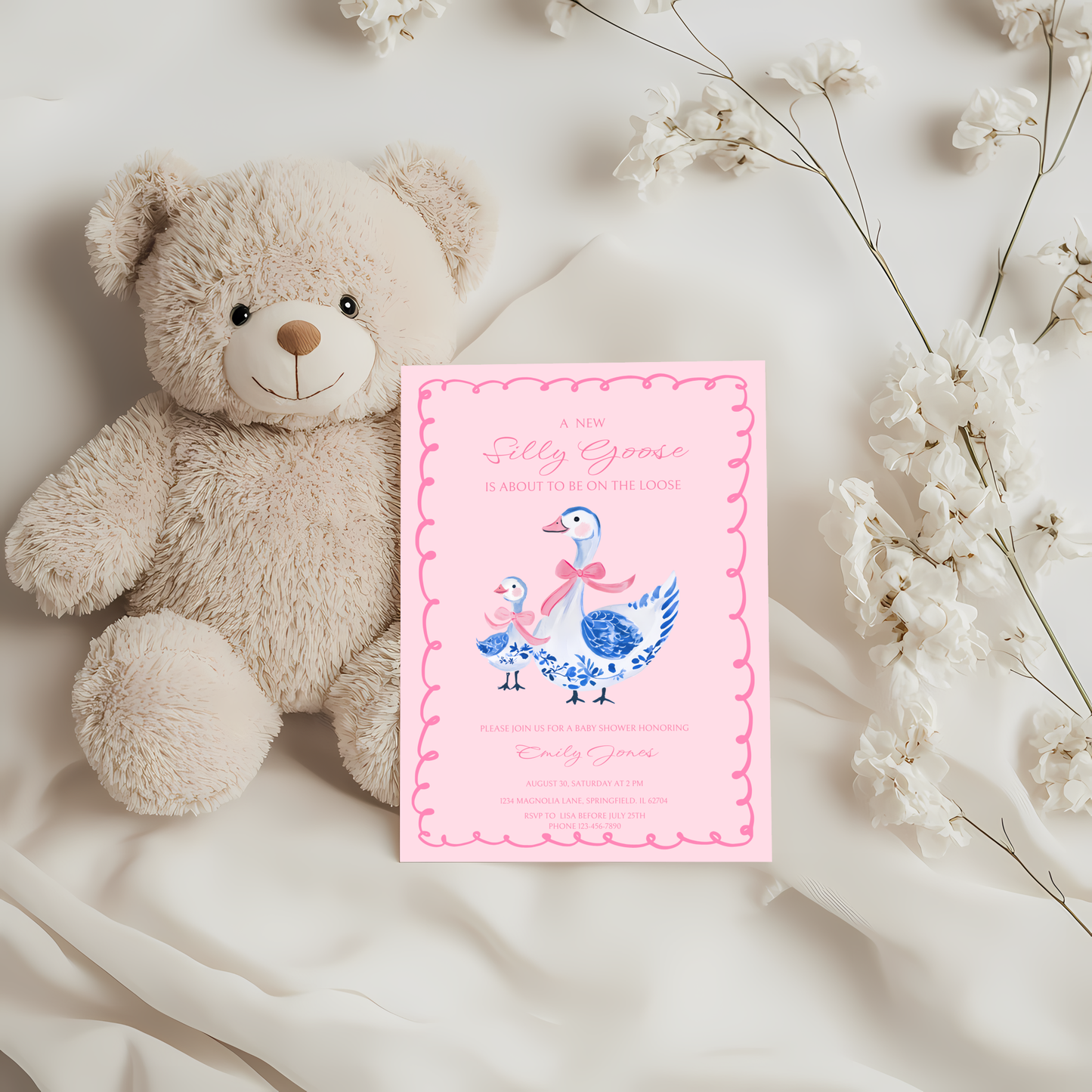 Baby Shower Invitation - Pink Chinoiserie Silly Goose BS29