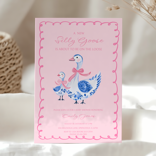 Baby Shower Invitation - Pink Chinoiserie Silly Goose BS29