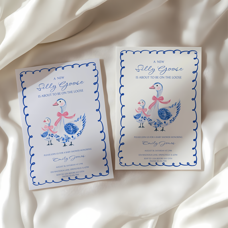 Baby Shower Invitation - Blue Chinoiserie Silly Goose BS30