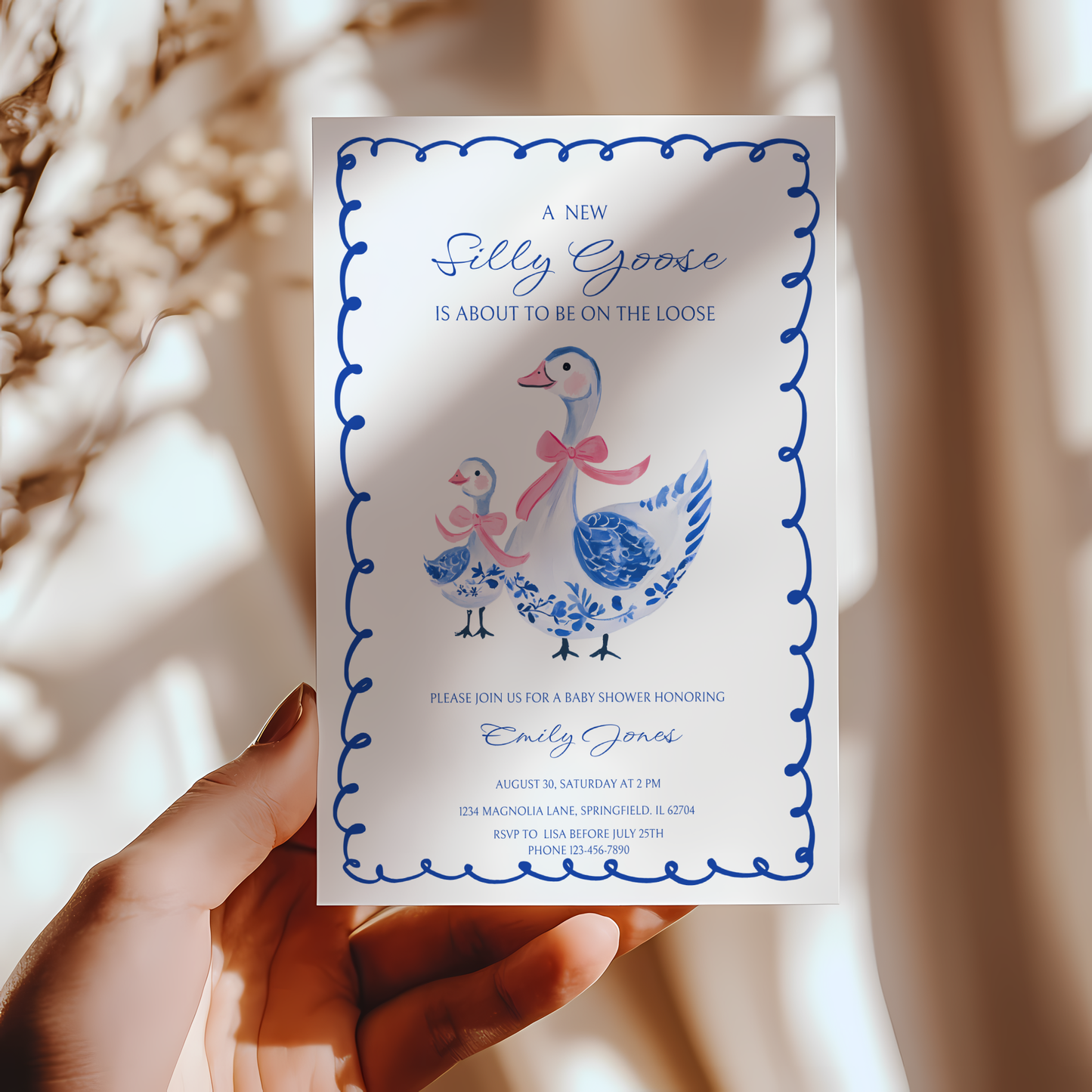 Baby Shower Invitation - Blue Chinoiserie Silly Goose BS30