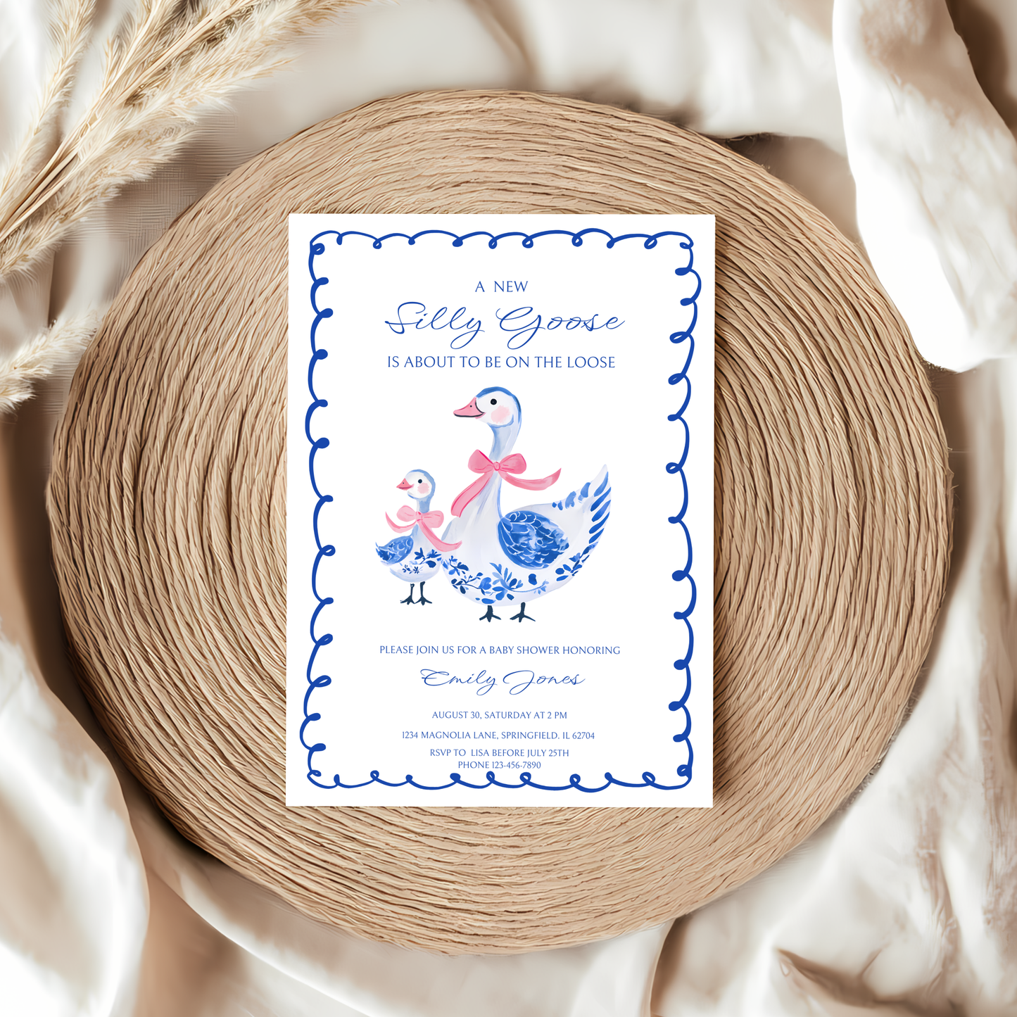 Baby Shower Invitation - Blue Chinoiserie Silly Goose BS30