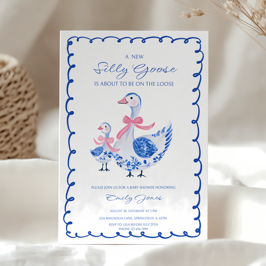 Baby Shower Invitation - Blue Chinoiserie Silly Goose BS30