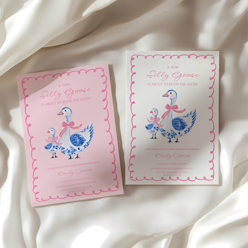 Baby Shower Invitation - Pink Chinoiserie Silly Goose BS31