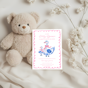 Baby Shower Invitation - Pink Chinoiserie Silly Goose BS31
