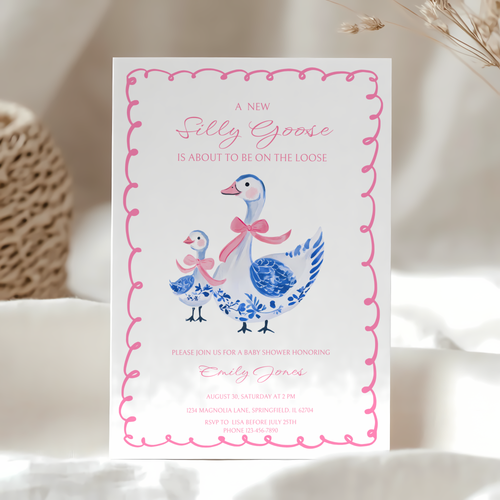 Baby Shower Invitation - Pink Chinoiserie Silly Goose BS31