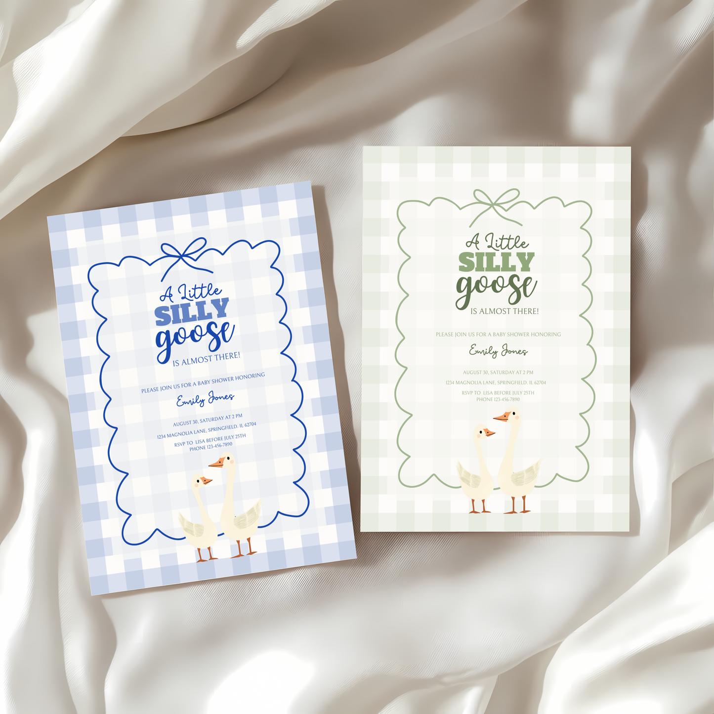 Baby Shower Invitation Bundle - Green Silly Goose Gingham BS24