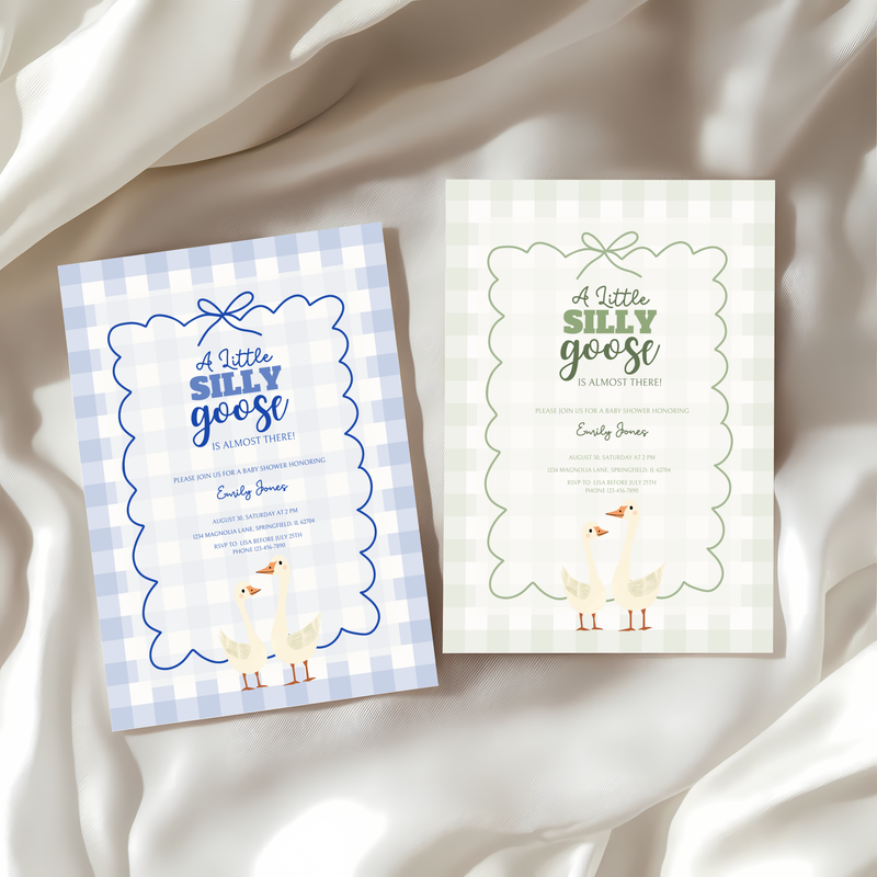Baby Shower Invitation - Green Silly Goose Gingham BS24