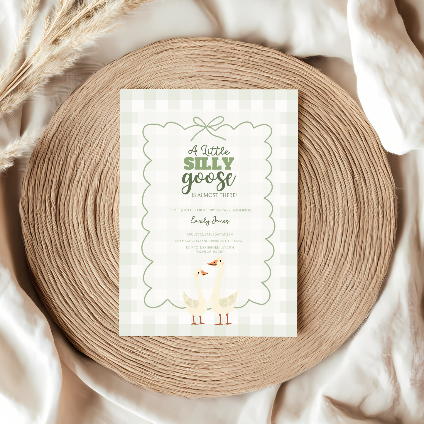 Baby Shower Invitation Bundle - Green Silly Goose Gingham BS24