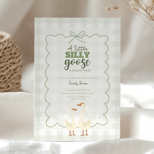 Baby Shower Invitation - Green Silly Goose Gingham BS24