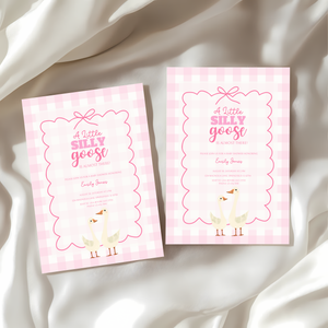 Baby Shower Invitation - Pink Silly Goose Gingham BS22
