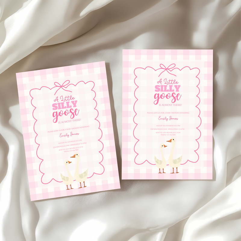 Baby Shower Invitation Bundle - Pink Silly Goose Gingham BS22