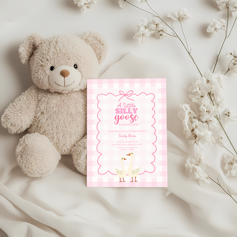 Baby Shower Invitation Bundle - Pink Silly Goose Gingham BS22