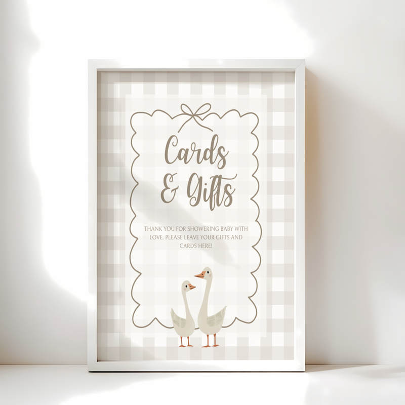 Baby Shower Table Sign Bundle - Beige Silly Goose Gingham Neutral BS25