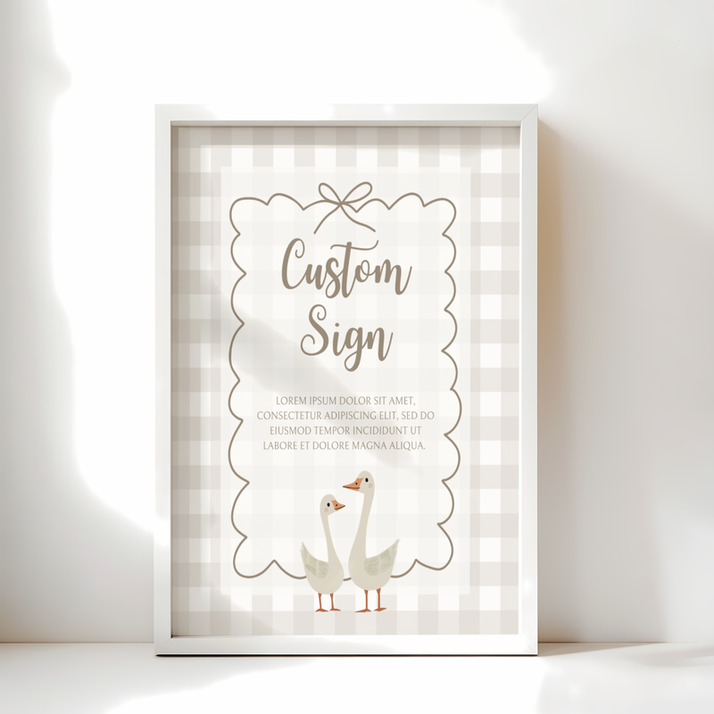 Baby Shower Table Sign Bundle - Beige Silly Goose Gingham Neutral BS25
