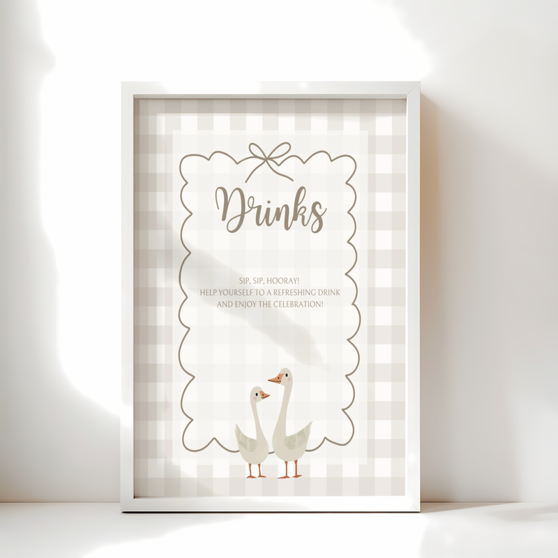 Baby Shower Table Sign Bundle - Beige Silly Goose Gingham Neutral BS25