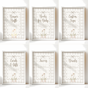 Baby Shower Table Sign Bundle - Beige Silly Goose Gingham Neutral BS25