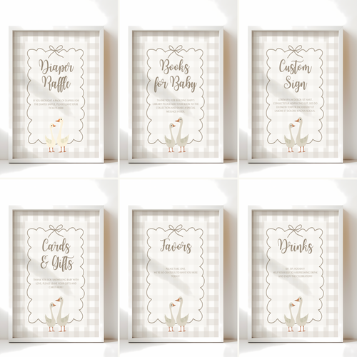 Baby Shower Table Sign Bundle - Beige Silly Goose Gingham Neutral BS25