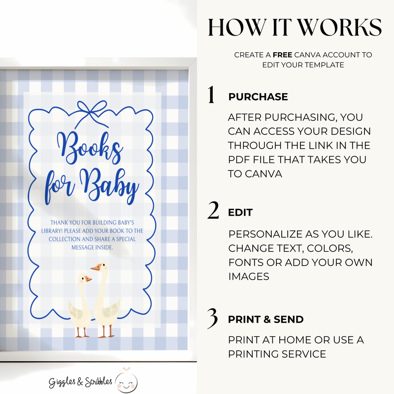 Baby Shower Table Sign Bundle - Blue Silly Goose Gingham BS23